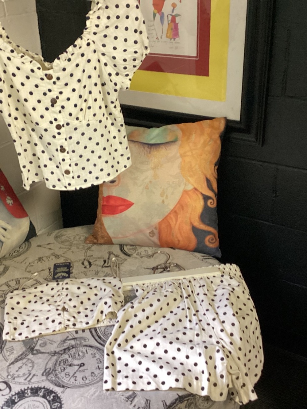 New Monteau LA Linen  Medium 3 piece shirt set. POLKA DOT